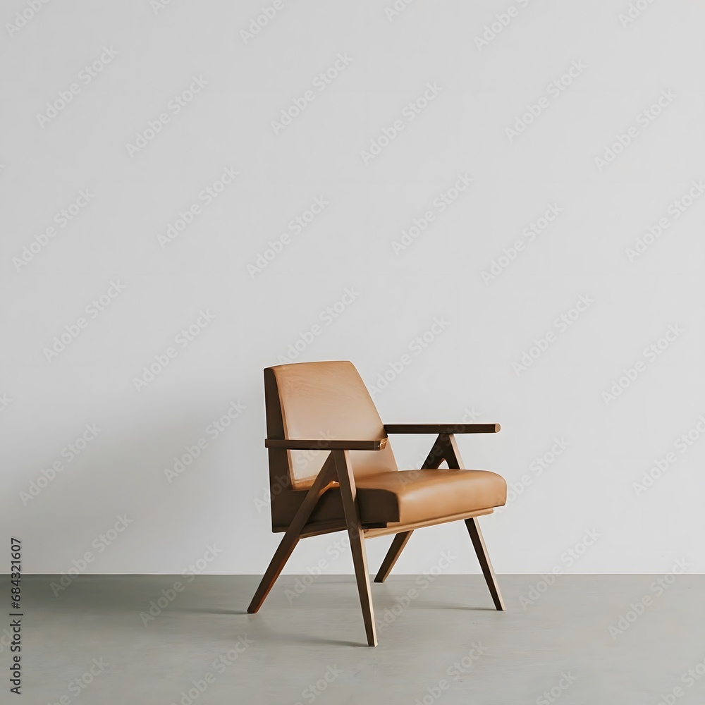 Scandinavian living room 3d render of a wooden chair in a minimalist white background Scandinavian living room 3d render of a wooden chair in a minimalist white background