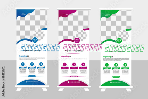 Professional tourism adventure roll up banner design or standee exhibition.
