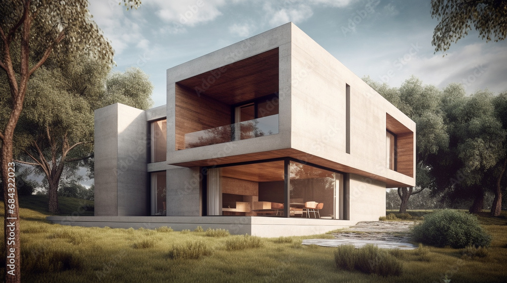 A modern house stands among the trees. AI Generated A modern house stands among the trees. AI Generated