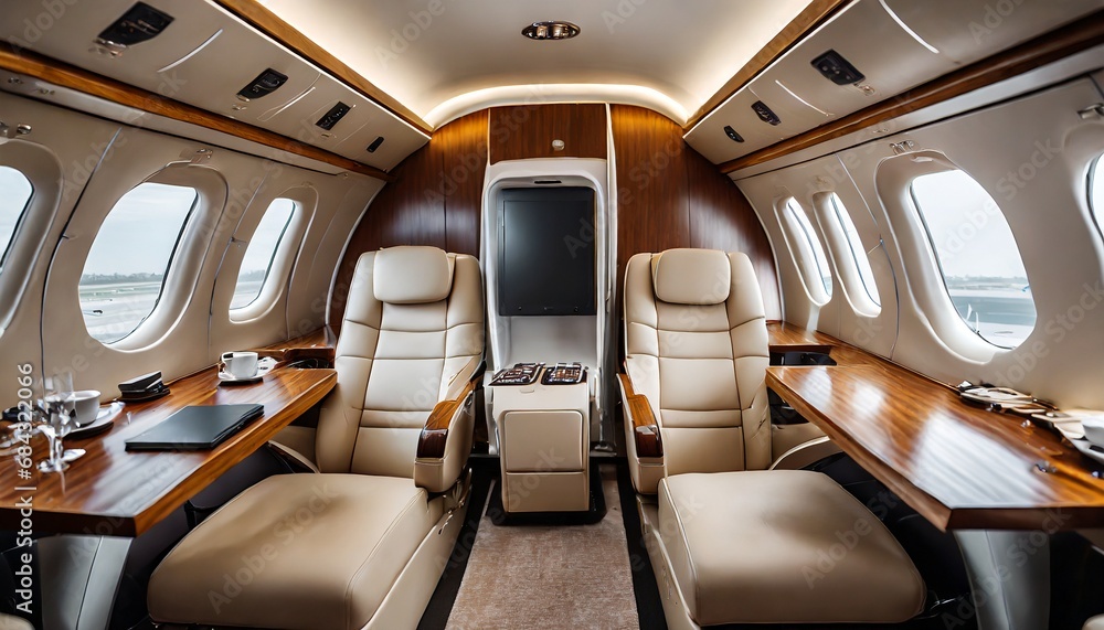 Luxurious interior of a private jet, Premium Business Class Luxurious interior of a private jet, Premium Business Class