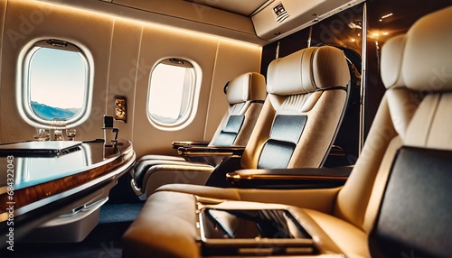  Luxurious interior of a private jet, Premium Business Class