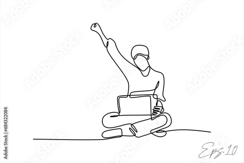 continuous line vector illustration design of a man successfully completing office tasks