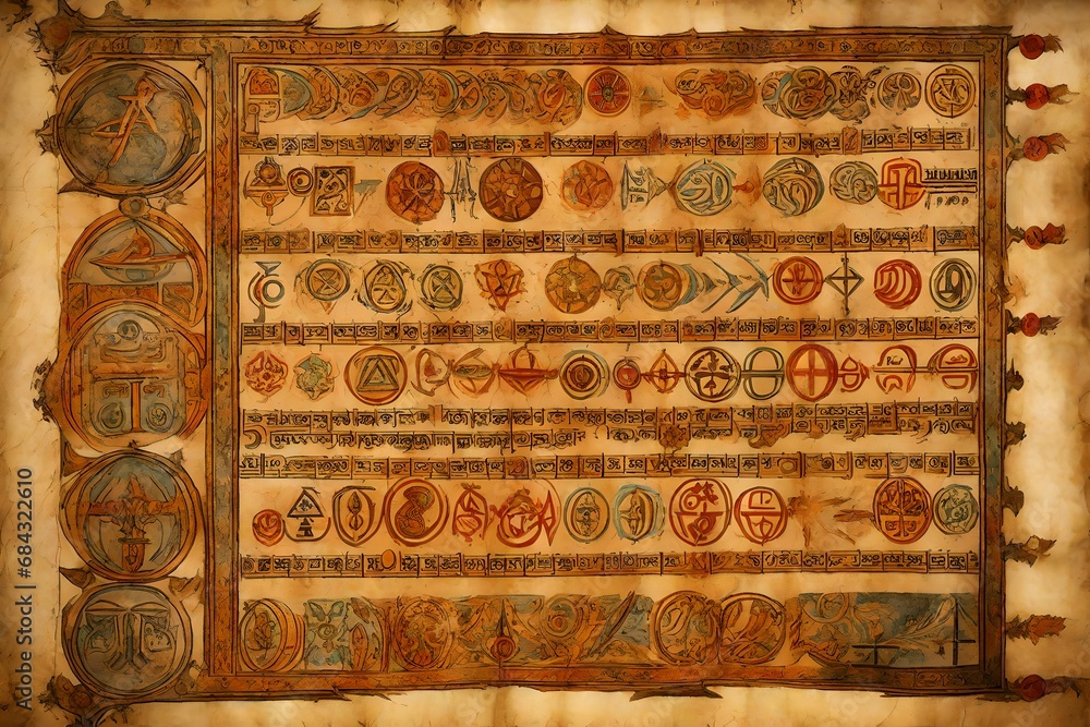 Glowing symbols on an ancient manuscript 