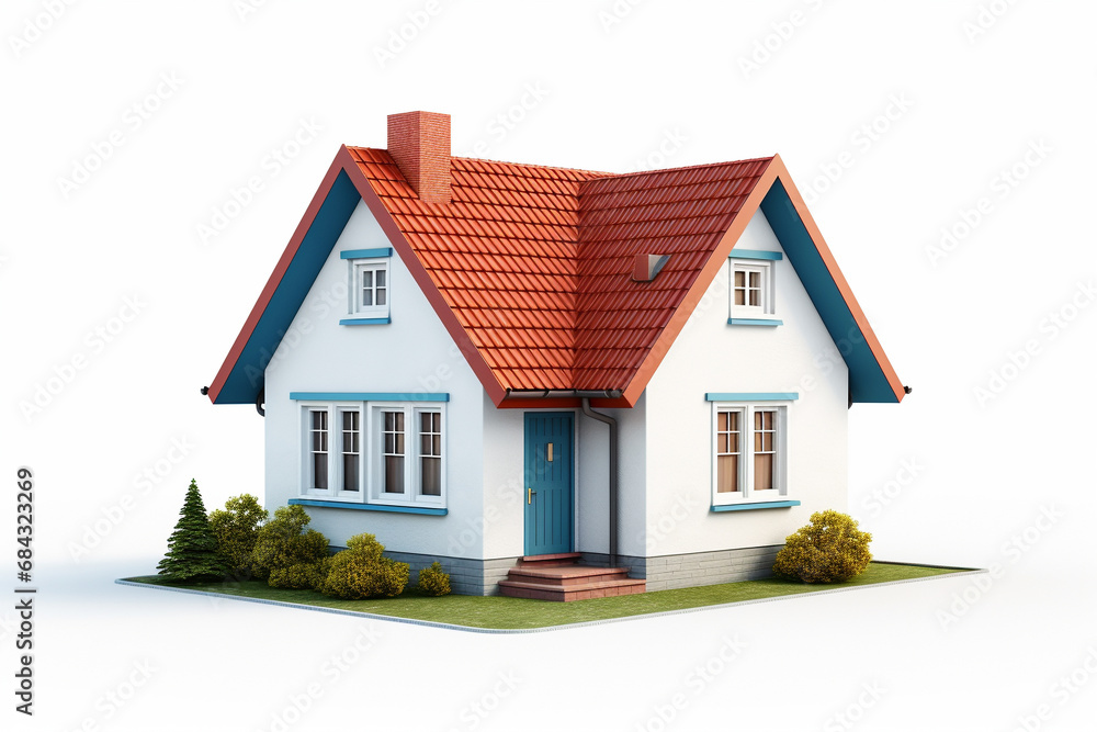 Minimalist 3D rendering of a contemporary house isolated on a white background. Ai generated Minimalist 3D rendering of a contemporary house isolated on a white background. Ai generated