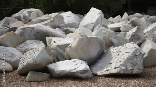 Lying fragments of rock. AI Generated photo