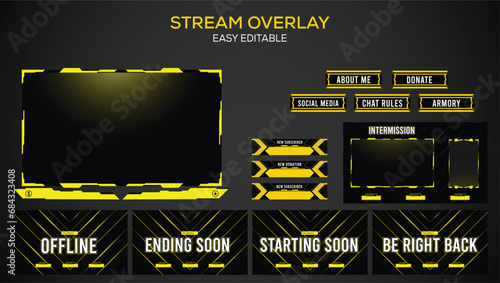 Yellow and black abstract gradient Stream Gaming facecam overlay, panel, alerts, background element design