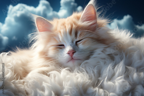 Adorable feline or cat enjoying the comfort of a soft fluffy carpet. Ai generated