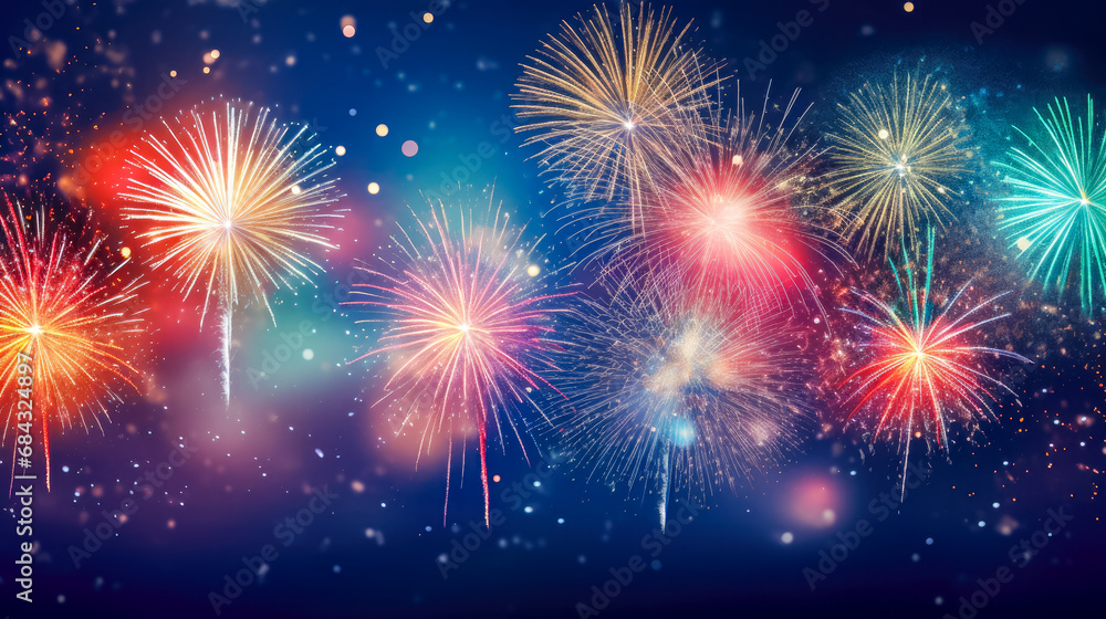 Fototapeta premium Colorful firework background for celebration happy new year and merry christmas