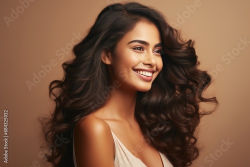 Glamorous Indian Girl: Hair Care Studio Advertisement generative ai