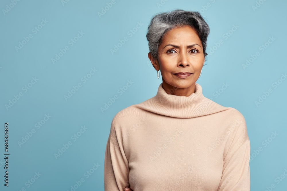 Skeptical Senior Indian Lady in Trendy Knitwear generative ai Skeptical Senior Indian Lady in Trendy Knitwear generative ai