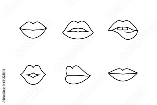 Set of lips Vector Line Icons logos as kiss, herpes, contouring, lipstick, smile editable stroke on white background sign symbol illustration - Collection of  trendy flat style mouth tooth bite