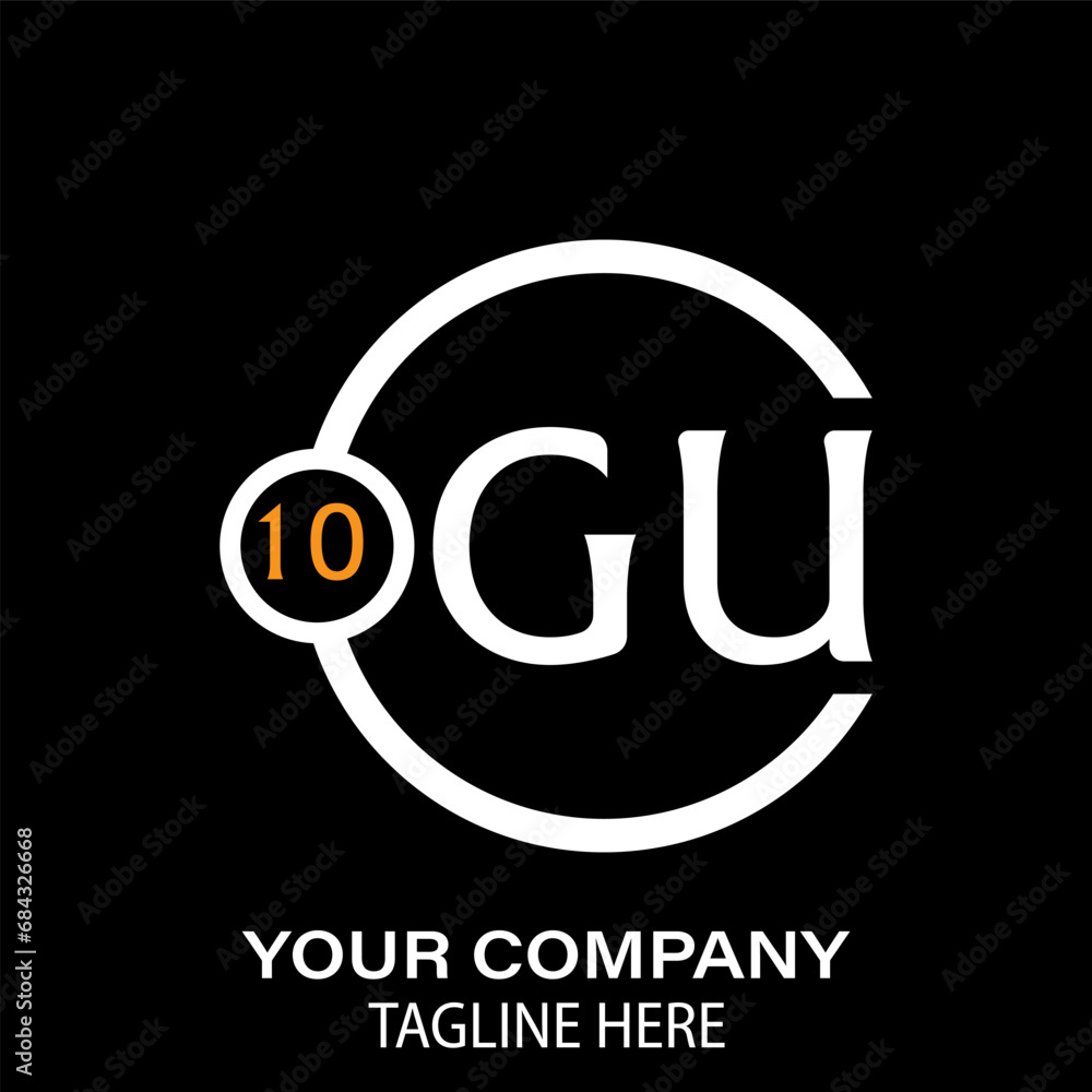 Gu Letter Logo design. black background. Gu Letter Logo design. black background.