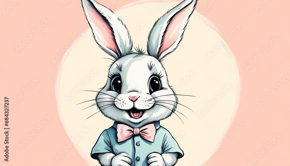 Fototapeta premium Cute happy easter bunny card with copy space
