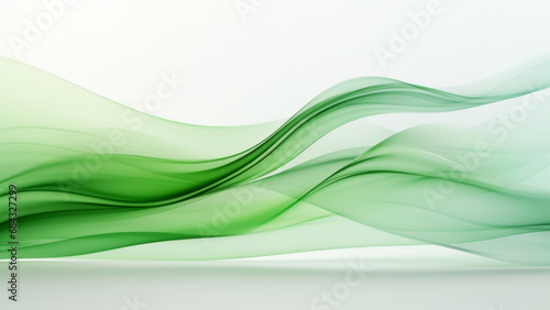 Abstract gentle green waves design with smooth curves and soft shadows on clean modern background. Fluid gradient motion of dynamic lines on minimal backdrop