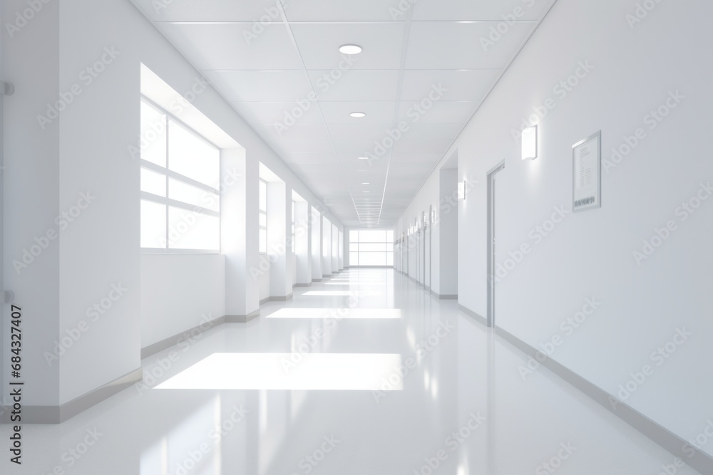 A building interior featuring a white abstract corridor pathway in blur.