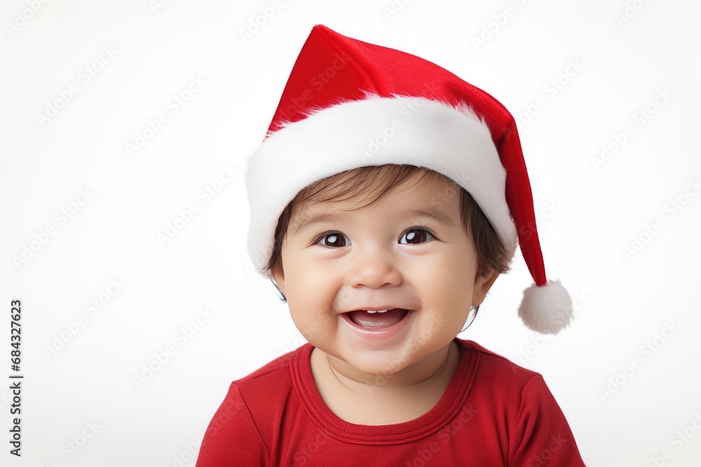 Toddler in Santa hat with a wide smile Toddler in Santa hat with a wide smile