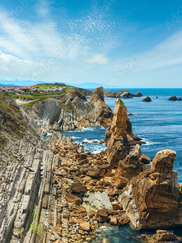 Atlantic Ocean coastline landscape near Arnia Beach (Biskay, Cantabria, Spain).  photo