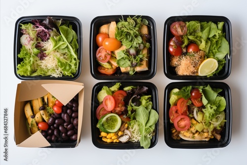 Eco-Friendly Food Delivery. Kraft Paper Packaging - Top View and Flat Lay Concept on White