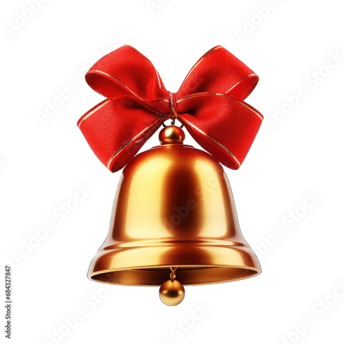 Festive Christmas Bell. Isolated on a Transparent Background. Cutout PNG.