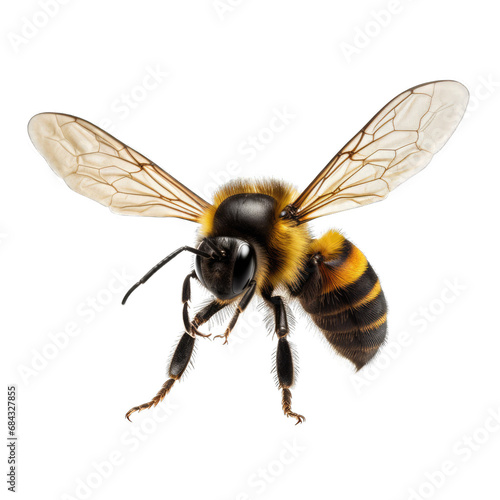 Flying Bumblebee. Isolated on a Transparent Background. Cutout PNG.