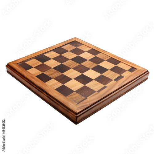 Handcrafted Wooden Chessboard. Isolated on a Transparent Background. Cutout PNG.
