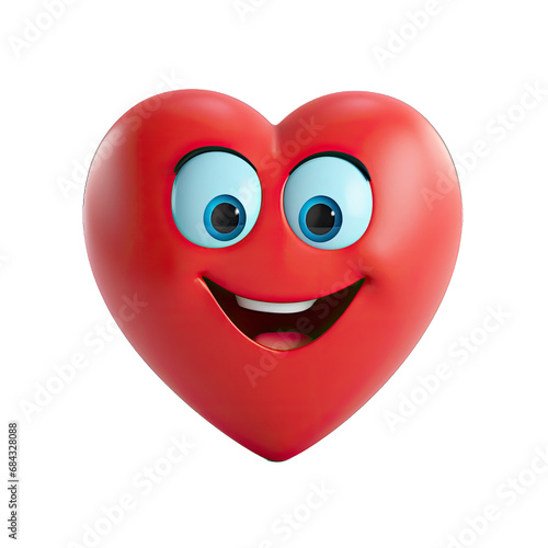 Heart Character in 3d Cartoon Style. Isolated on a Transparent Background. Cutout PNG.
