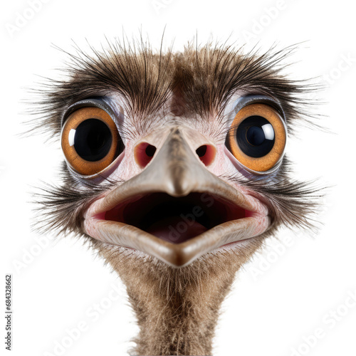 Ostrich Face Portrait. Isolated on a Transparent Background. Cutout PNG.