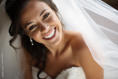 Portrait of a beautiful bride in a white wedding dress.