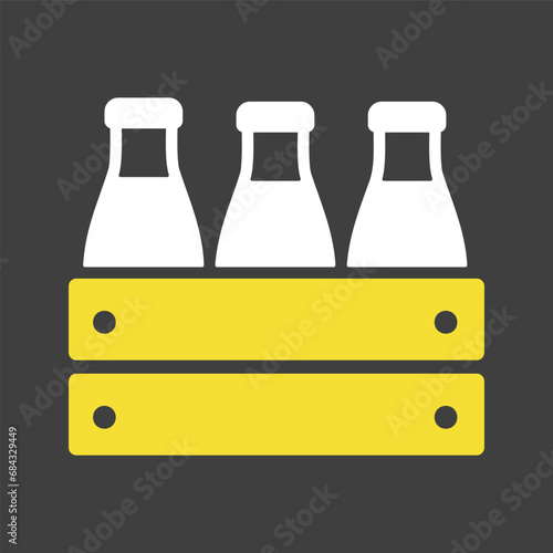 Milk wooden box. Milk bottles crate vector icon