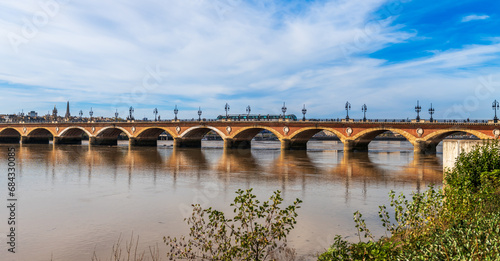 Stone bridge over the Garonne in Bordeaux, in Gironde, Nouvelle-Aquitaine, France