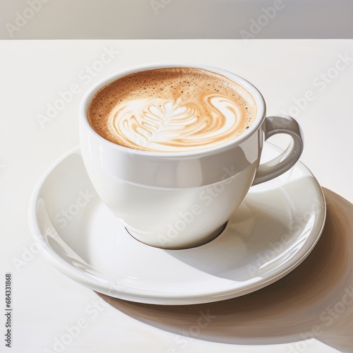 freshly made cup of cappuccino, in a plain white cup and saucer, generative ai 