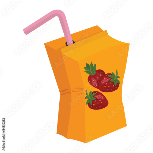 Juice box made of crumpled paper with a straw. The concept of caring for the environment, recycling waste. Vector illustration in cartoon style isolated on white background.