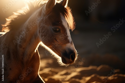A close-up photograph of a horse basking in the sunlight. This image can be used to depict the beauty and grace of horses in nature.