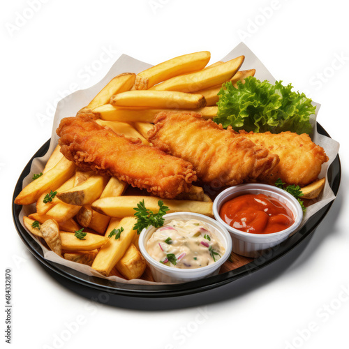A fish and chips serving isolated on white background –s 150 
