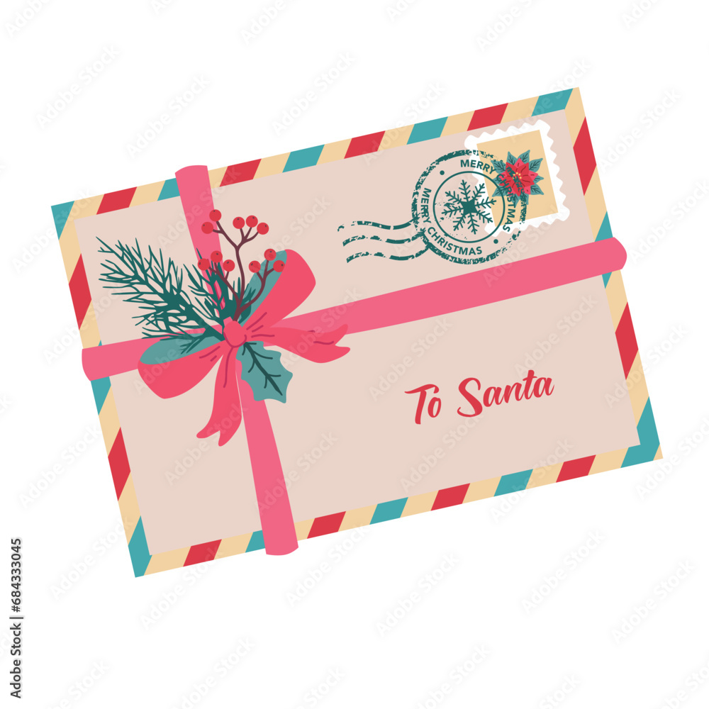 Fototapeta premium Christmas envelope. Vector colorful illustration
