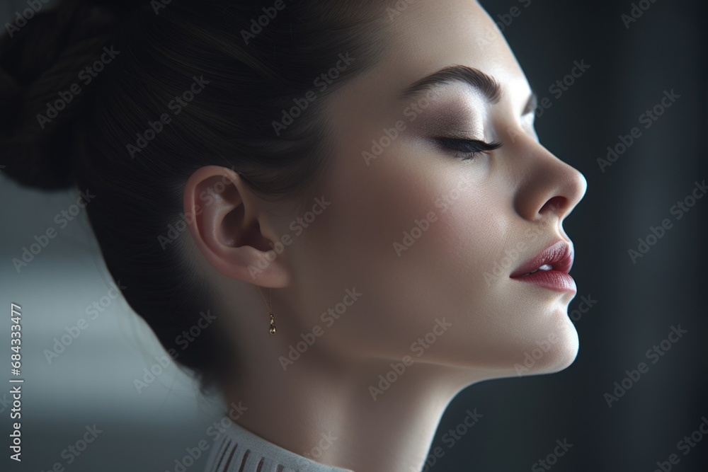 A close up image of a woman with her eyes closed. This picture captures a moment of relaxation or deep thought. Suitable for various concepts and designs. A close up image of a woman with her eyes closed. This picture captures a moment of relaxation or deep thought. Suitable for various concepts and designs.