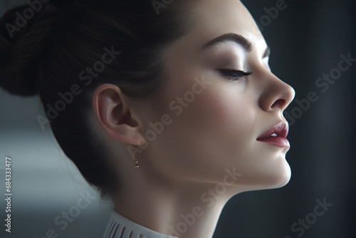 A close up image of a woman with her eyes closed. This picture captures a moment of relaxation or deep thought. Suitable for various concepts and designs.