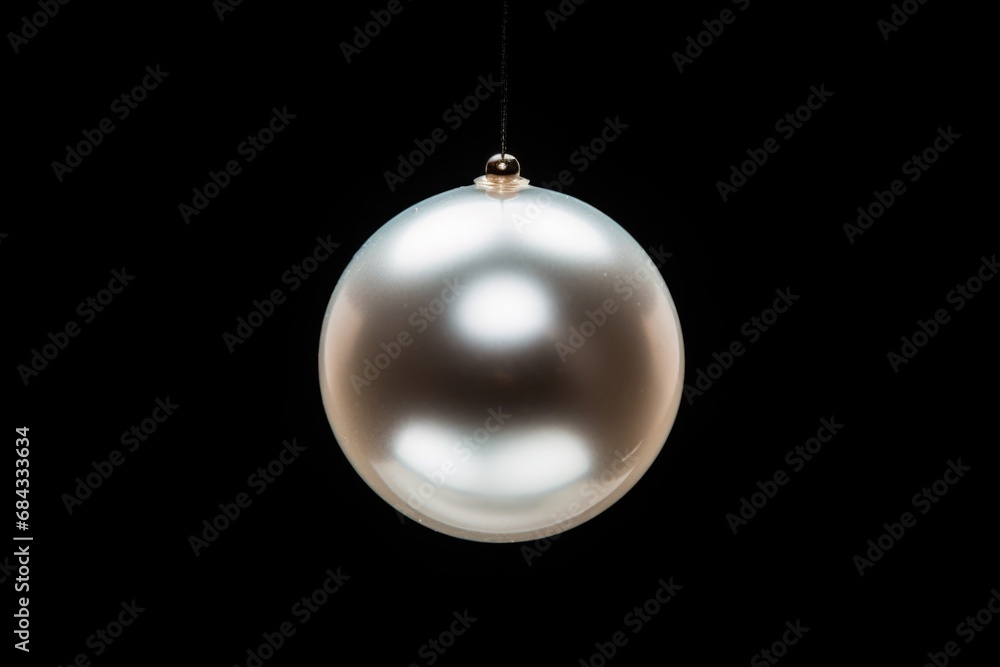 A white Christmas ornament hanging from a black ceiling. This image can be used for holiday decorations and festive themes. A white Christmas ornament hanging from a black ceiling. This image can be used for holiday decorations and festive themes.