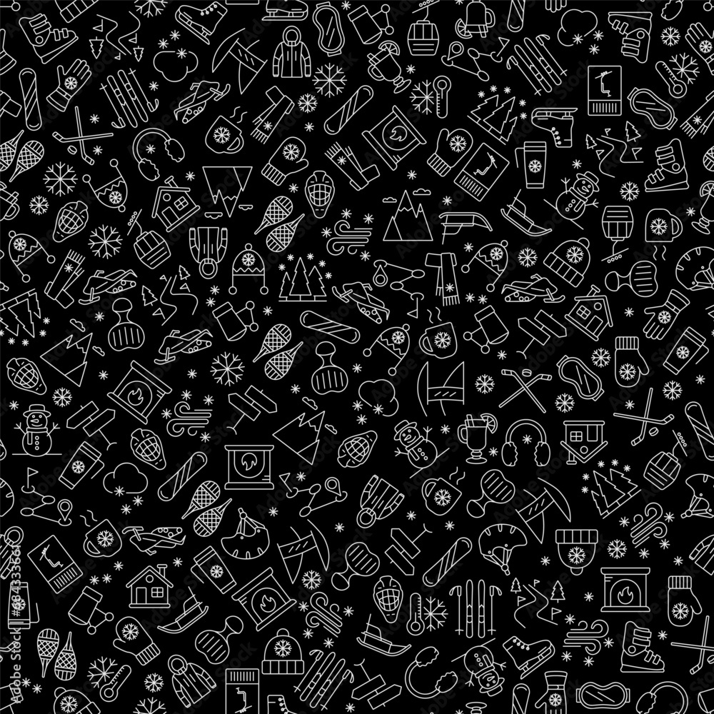 Naklejka premium Winter active recreation and sports vector pattern