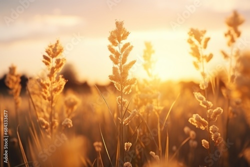 A stunning sunset over a beautiful field of grass. Perfect for nature and landscape backgrounds.