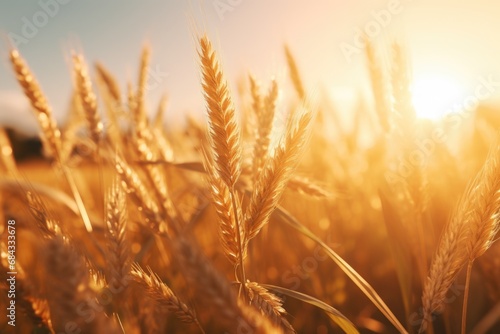 A stunning image of a field of wheat with the sun setting in the background. 