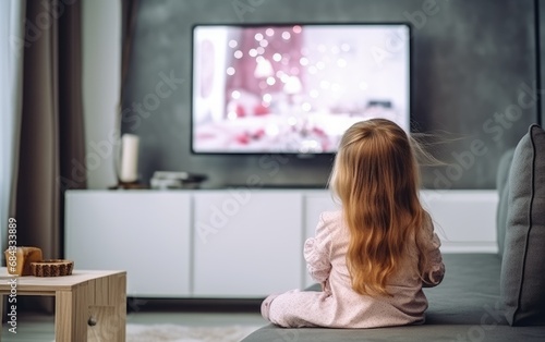 Little girl watches tv at home