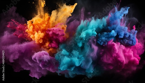 Colorful Powder Explosions on Black Background â€“ Dynamic Visuals for Design and Creative Projects