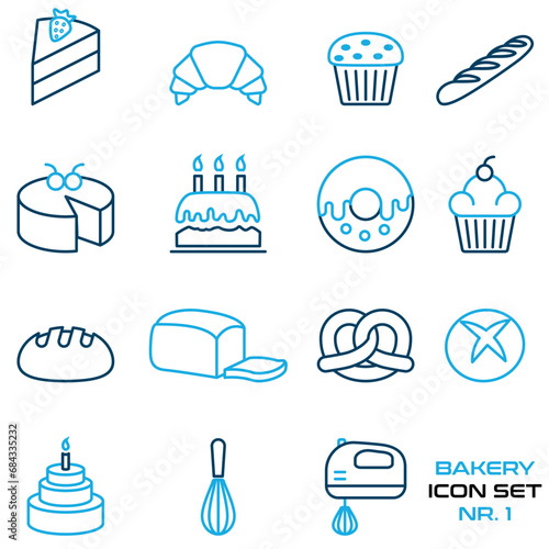 Bäckerei, Konditorei, Gebäck, Cafeteria - Icon Set