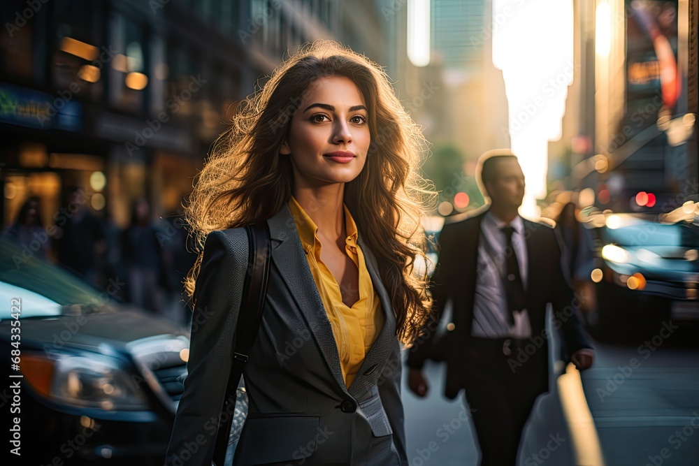 A young and confident businesswoman stands near a city office building, radiating professionalism and style. A young and confident businesswoman stands near a city office building, radiating professionalism and style.