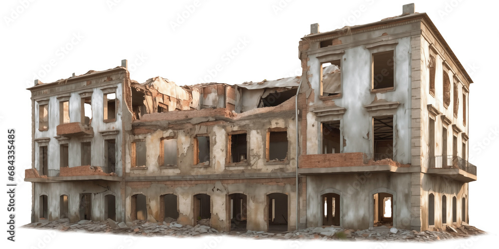 Destroyed building complex transparent isolated png