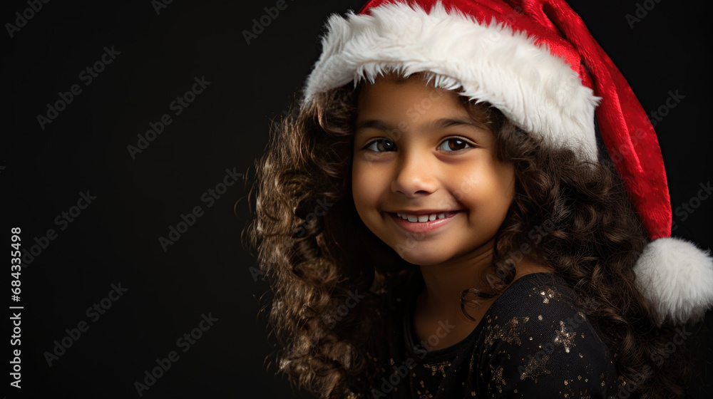 a beautiful child smiling in a Santa Claus hat. Girl. a beautiful child smiling in a Santa Claus hat. Girl.