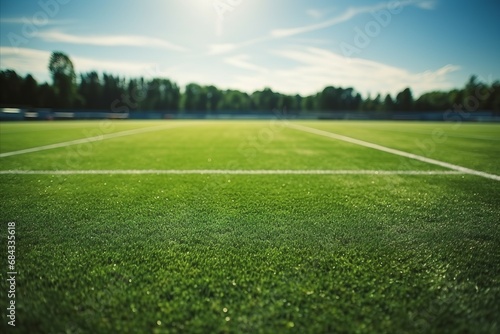 Green Synthetic Grass on Soccer Field with Shadow, Artificial Turf on Football Ground © sorin