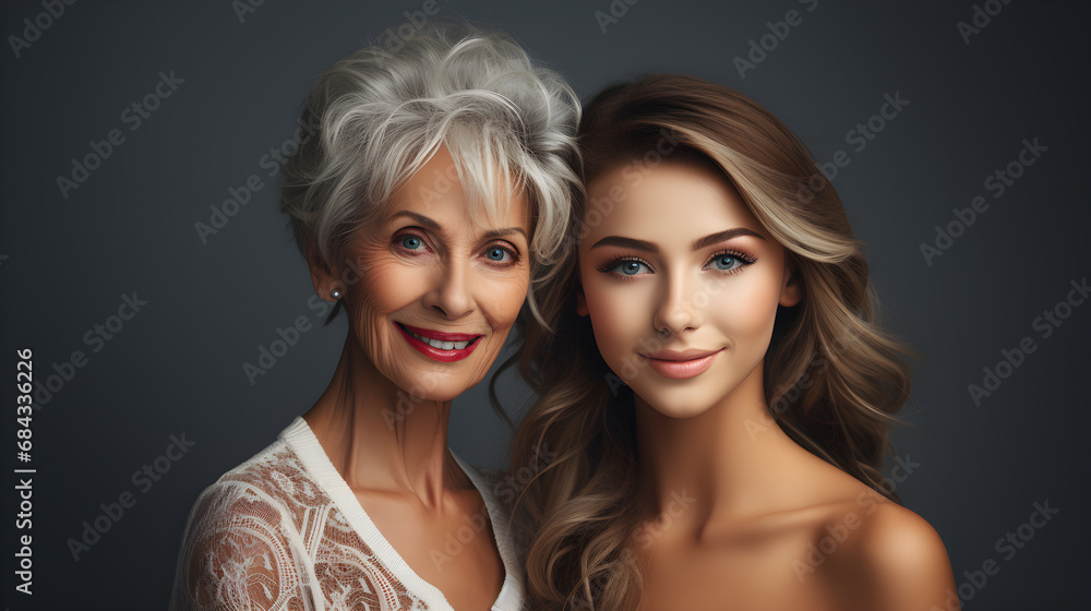 Portrait of a young woman with a grandmother Portrait of a young woman with a grandmother