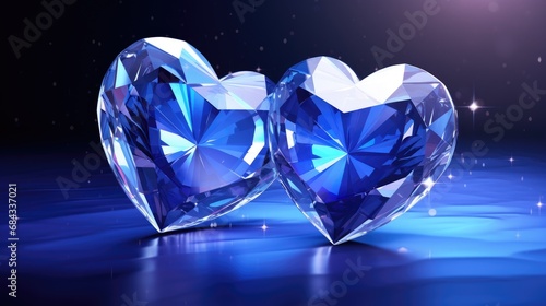 Blue Crystal heart background. Happy Valentines Day  wedding concept. Symbol of love. Diamond gemstones crystalline hearts semi  precious  jewelry. For greeting card  banner  flyer  party invitation..